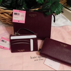 NWT KATE SPADE 3 PIECE SET- GRENACHE RED SAFFIANO LEATHER